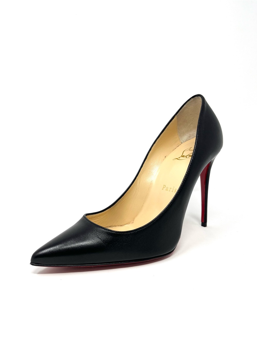 Christian Louboutin Kate 100 Black Leather Red High Heels Pumps Shoes 36.5 6.5